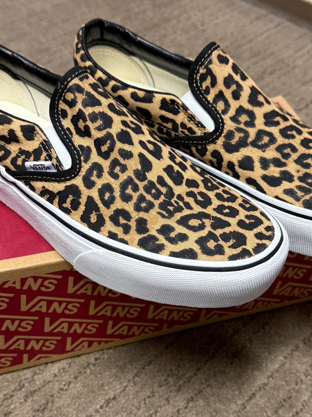 Vans custom Leopard/Cheetah Animal Print Slip-On platform Sneakers Tan and Black